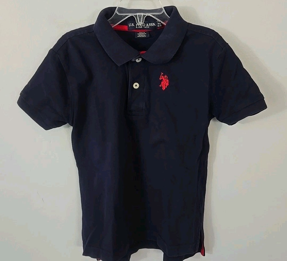 U.S. Polo Assn Kids Navy Polo Shirt Red Logo Size 4-5 Short Sleeve Collared