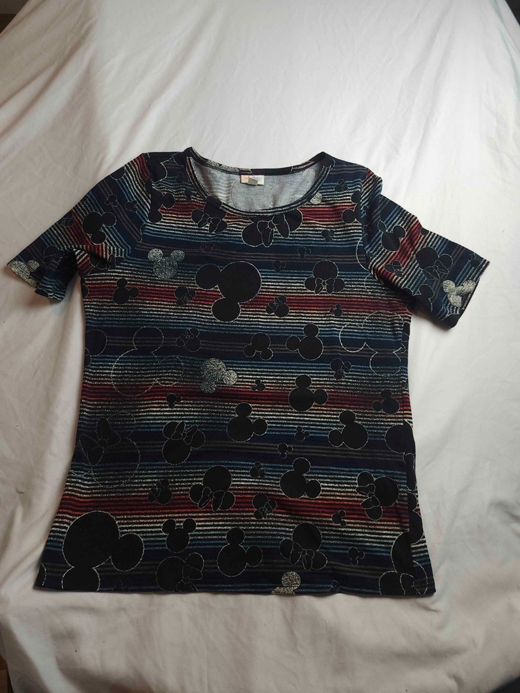 LulaRoe Mickey Mouse Shirt Top Womens Size 2XL Multicolor Striped Short Sleeve
