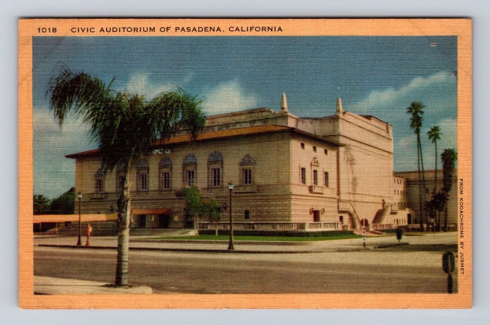 Pasadena CA-California, Civic Auditorium, Antique, Vintage Souvenir Postcard