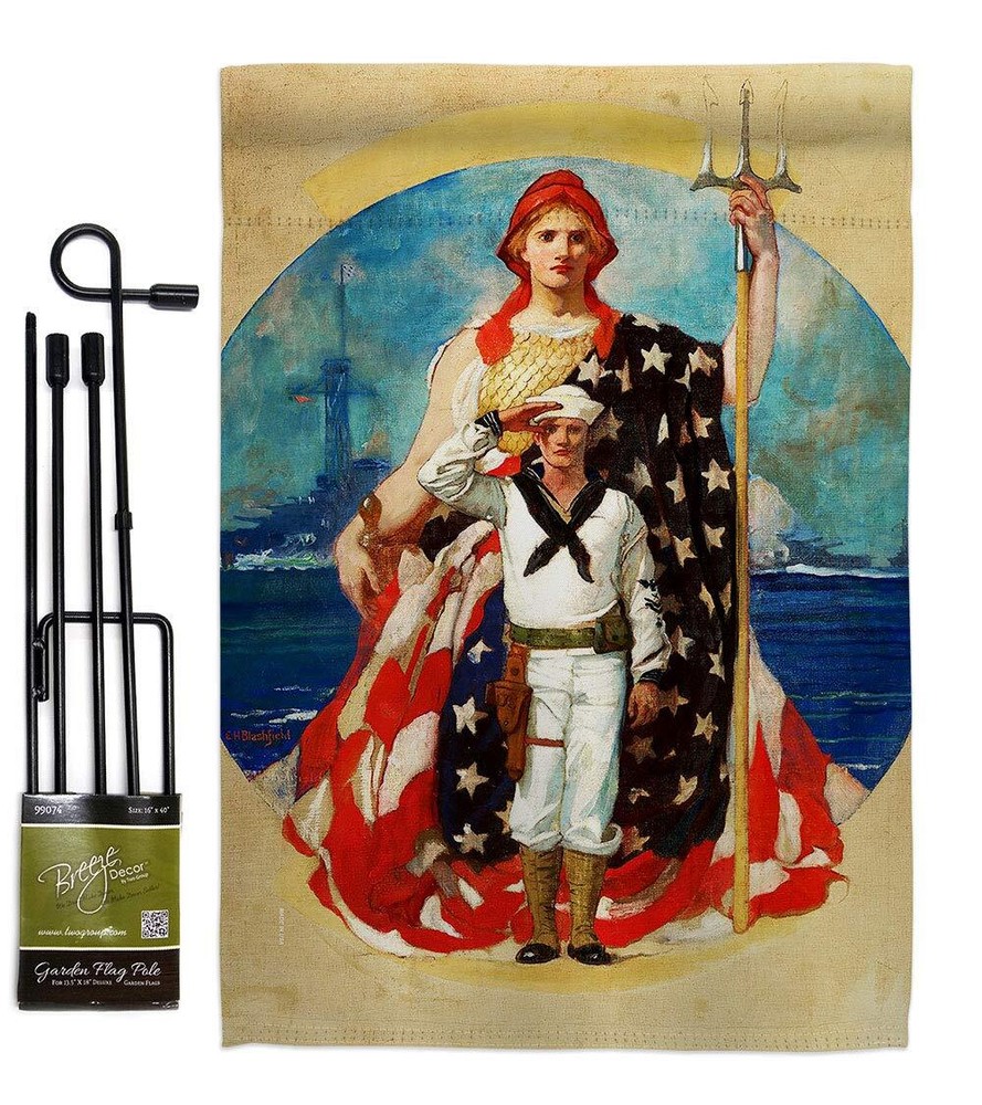 Navy Wartime Garden Flag Set with Stand Armed Forces USN Seabee United State ...
