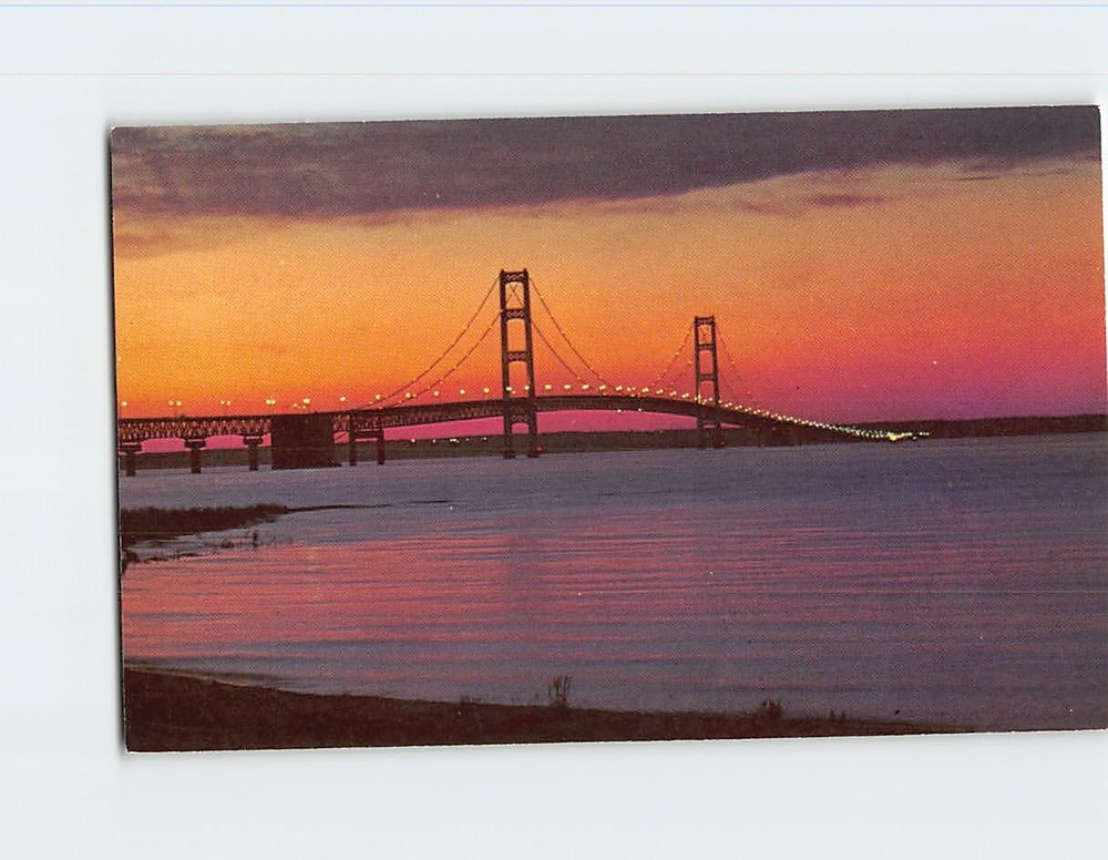Postcard Mackinac Bridge at Night Michigan USA