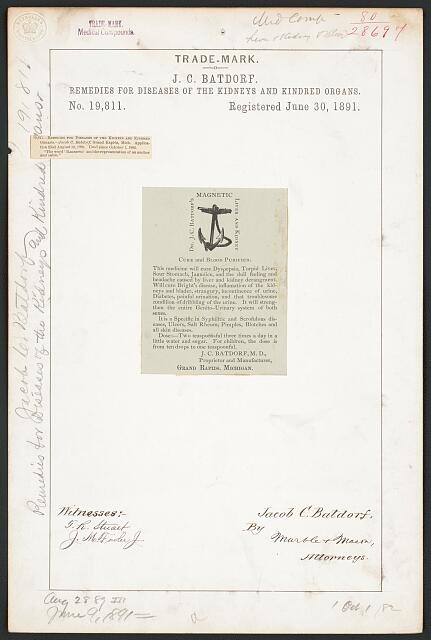 J. C. Batdorf for Magnetic brand Remedies for diseases of the Kidneys and