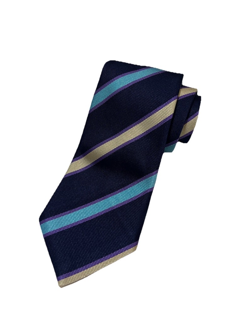 Paul Stuart Made Italy Woven Navy Repp Stripe Silk Tie