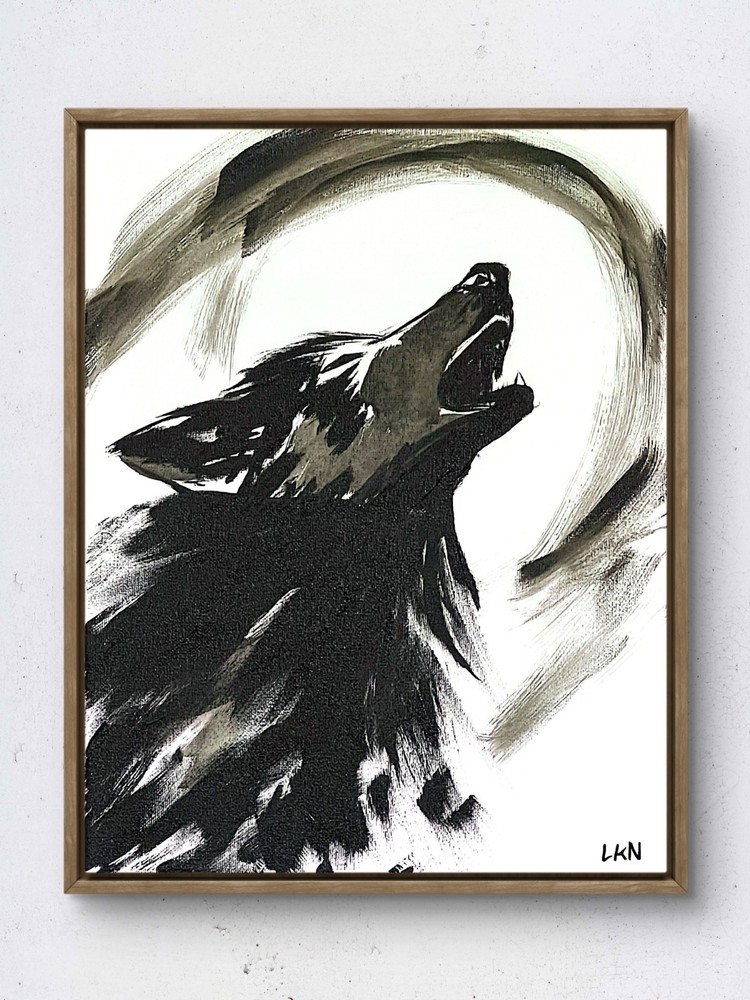 Laeknapes Original Grey Wolf Howl Abstract Painting 14X11 Painting Wildlife Art