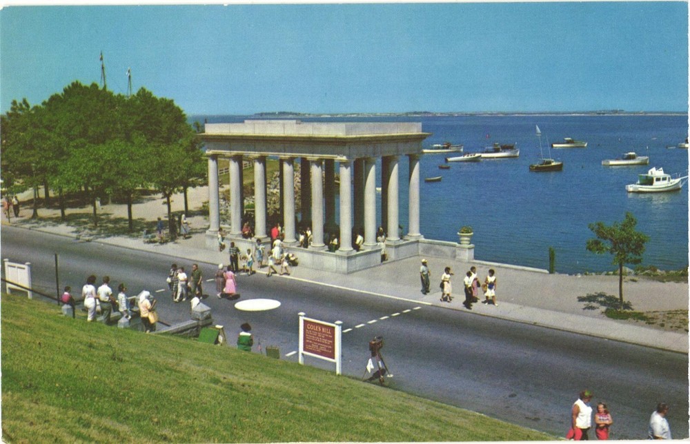 Plymouth MA Plymouth Rock Portico & Harbor Chrome Postcard Unused
