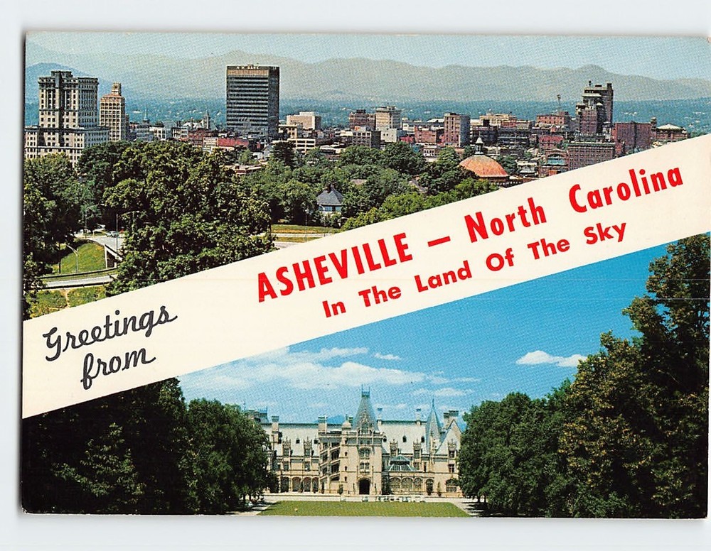 Postcard City Skyline & Biltmore House Asheville North Carolina USA