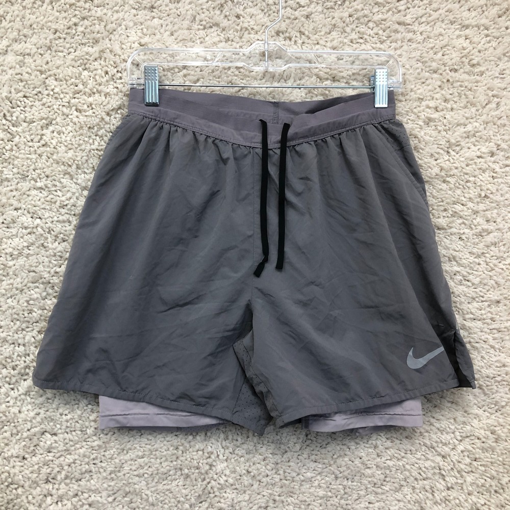 Nike Shorts Medium Adult Gray Dri Fit Lined Athletic Running Swoosh Logo Mens M