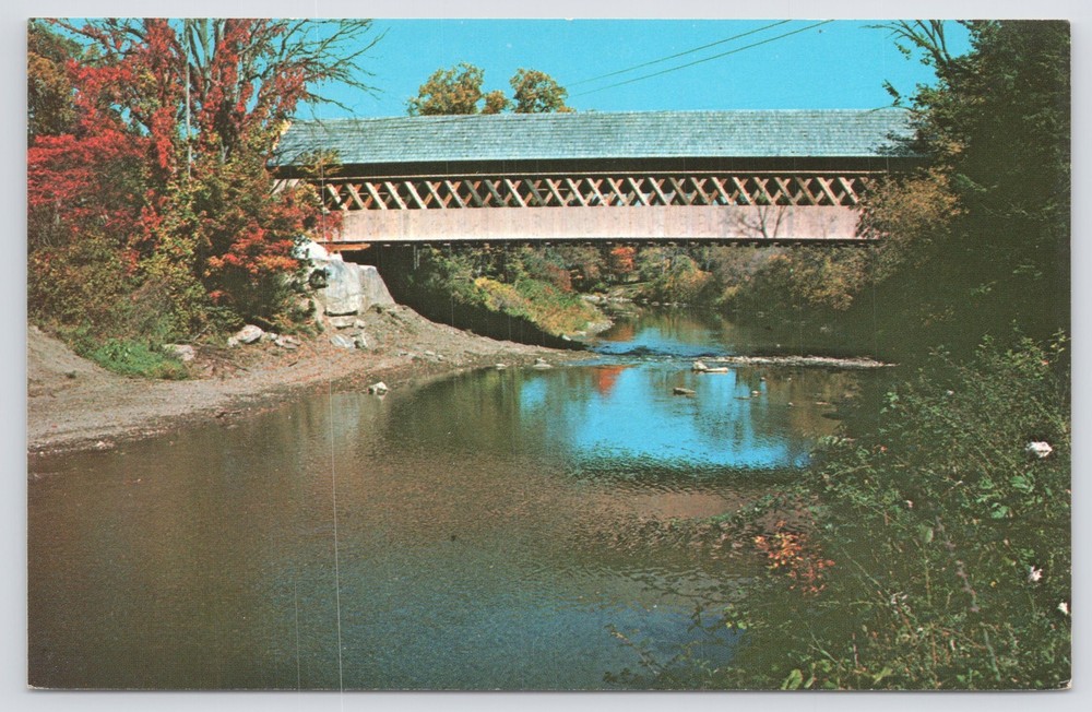 Bridge~Middle Bridge From River @ Woodstock Vermont~Vintage Postcard