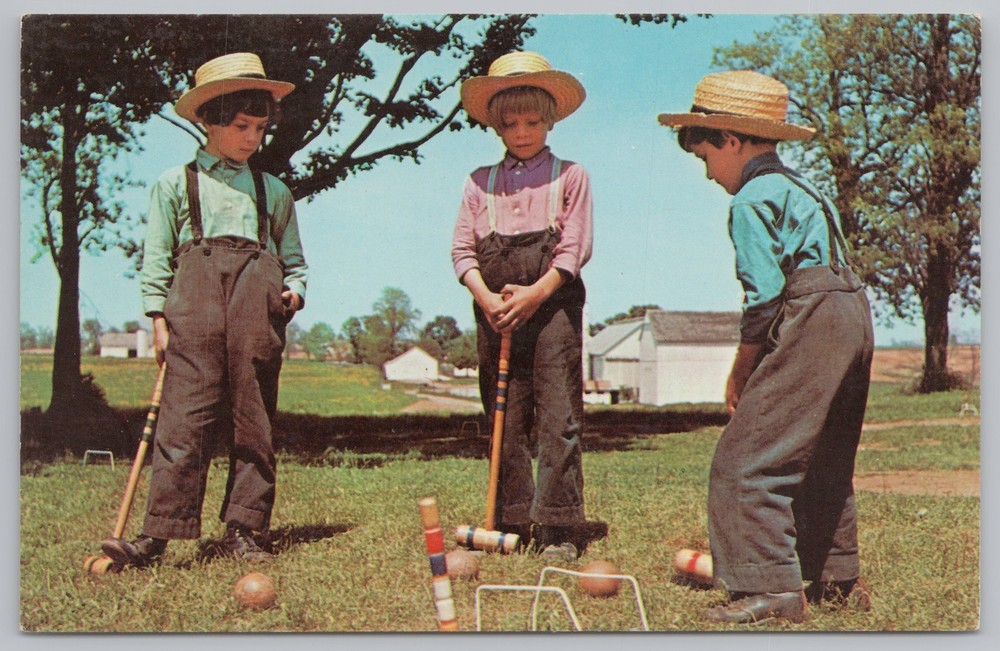 State View~Amish Boys Playing Croquet In Amish Country~Vintage Postcard