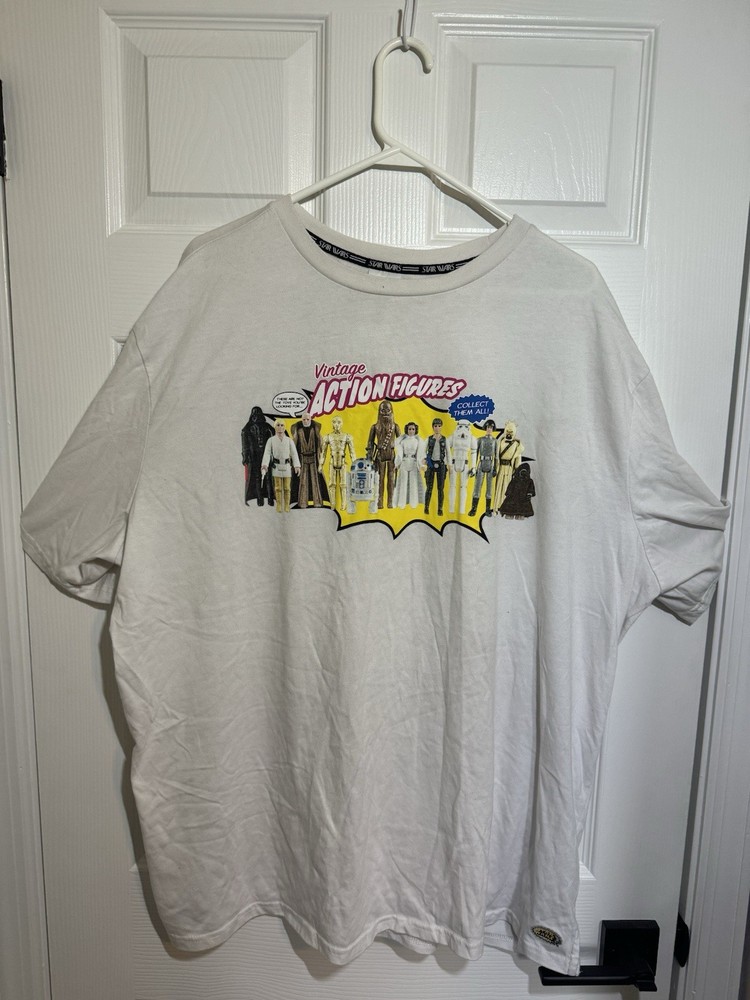 Star Wars Vintage Action Figures Men’s 3XL White Crew Neck Graphic T-Shirt