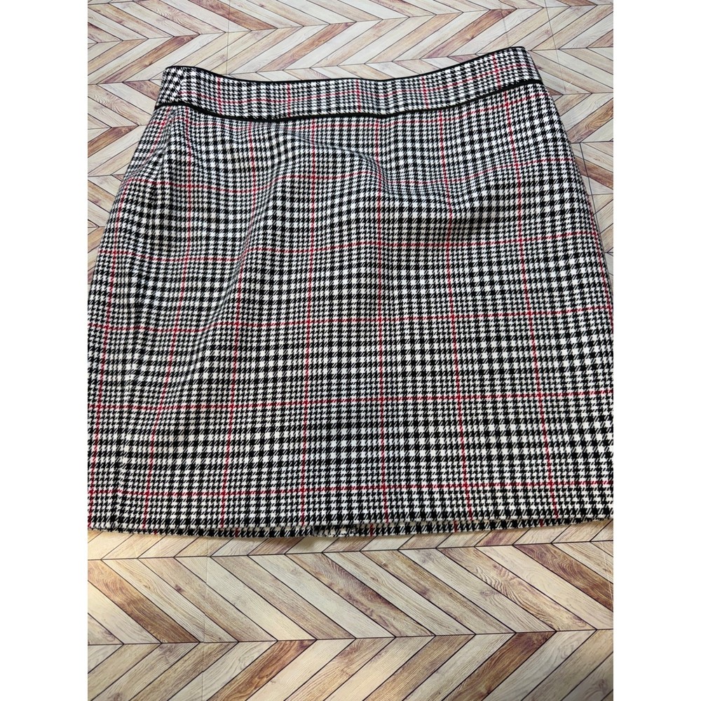 Banana Republic Womens Plaid Skirt 14 Black White Red Pencil Mini Preppy Classic
