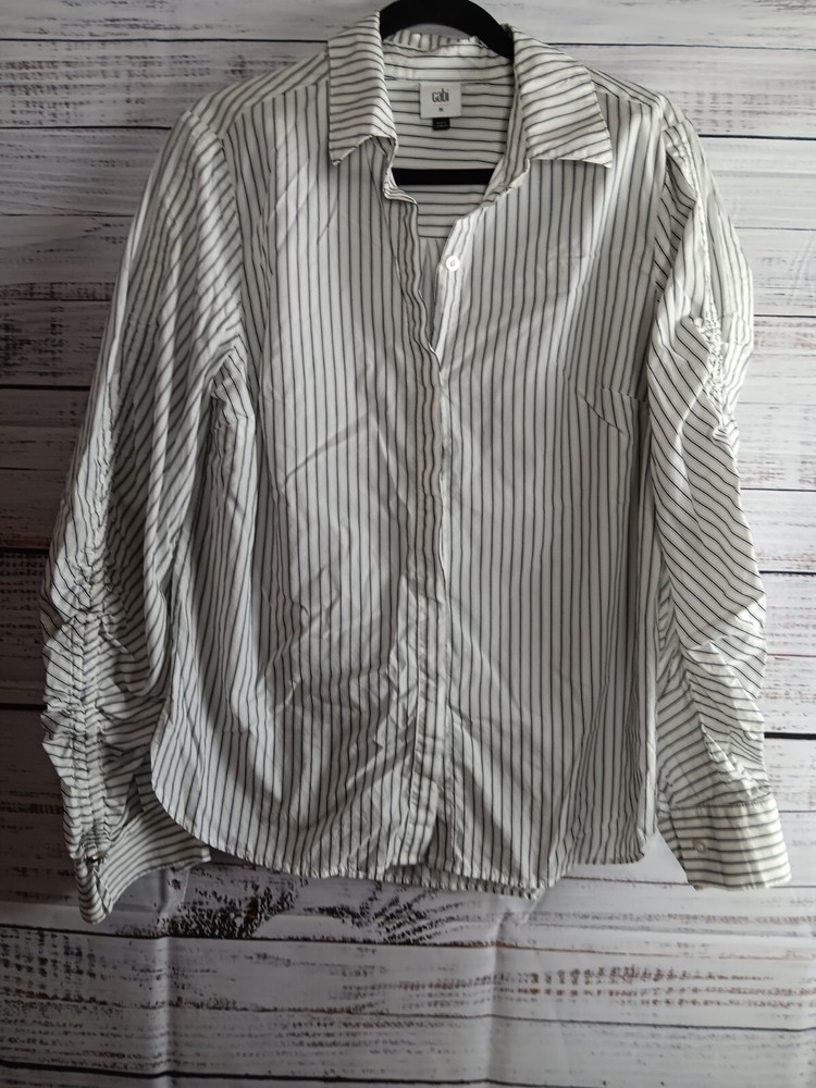 Cabi Shirt Women's Medium White/black Stripe Long Sleeves Career Button Up
