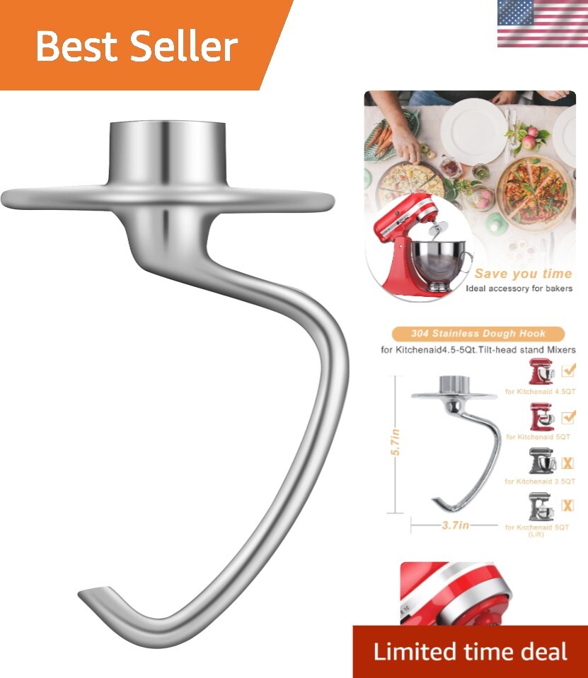 Stainless Steel Dough Hook Attachment for KitchenAid Mixers