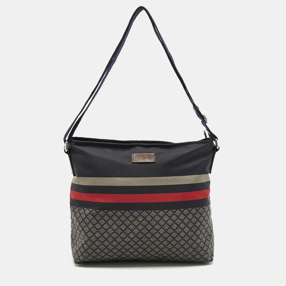 Gucci Navy Blue Diamante Nylon Web Messenger Crossbody Bag