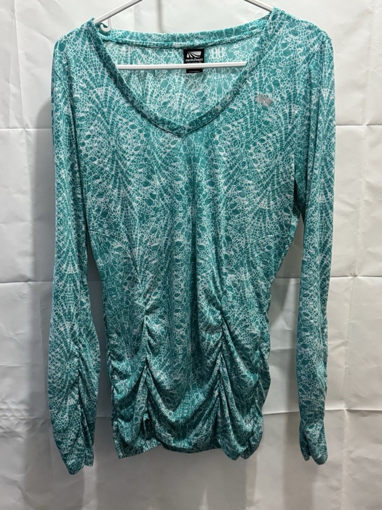 Marika Magic Women’s  Turquoise Top With Gatherings In Front Back & Sleeves Xl