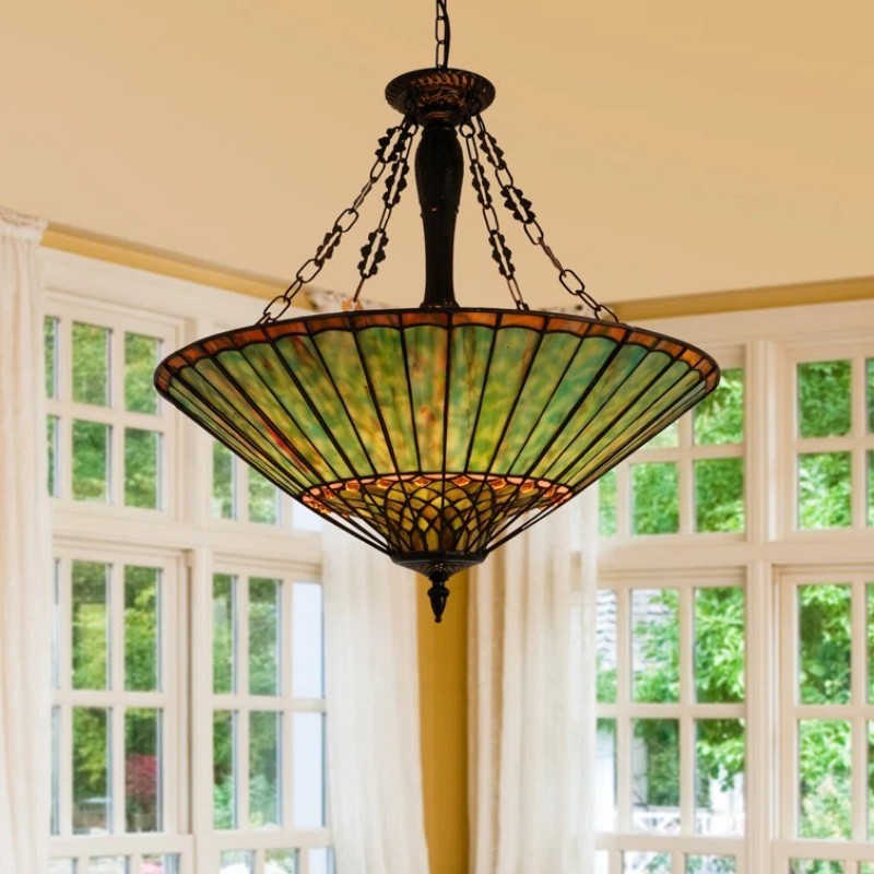 Tiffany Pendant Fixture -5 Lights, Stained Glass Style Chandelier, Umbrella Lamp