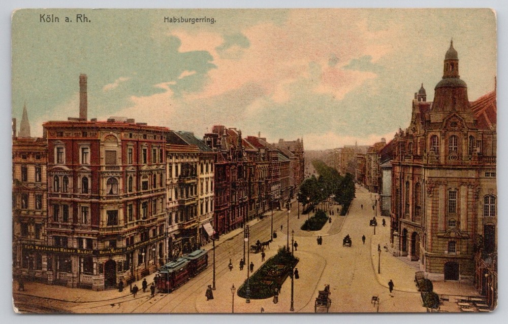 Cologne Germany Habsburgerring Street Scene Tram Early 1900s Postcard