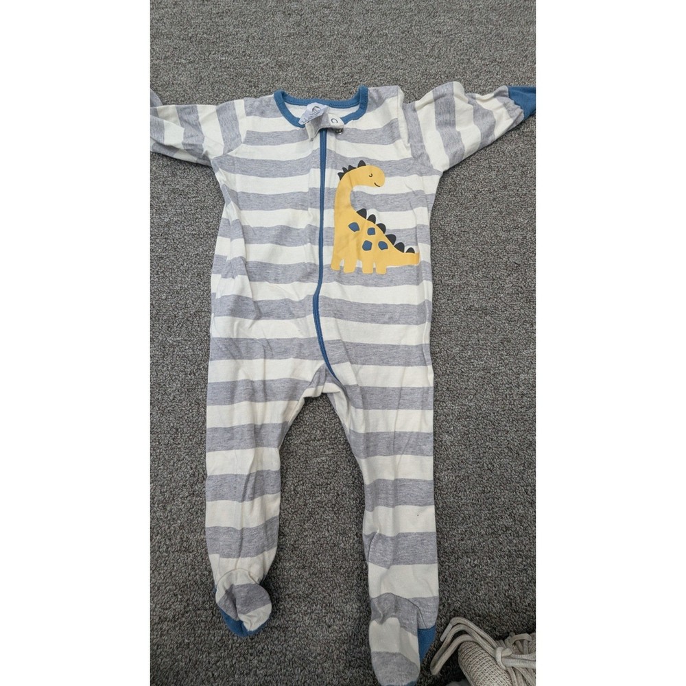 Gerber Baby Boys Dinosaur Striped Footed Sleeper Pajamas Grey Blue 3-6 Months