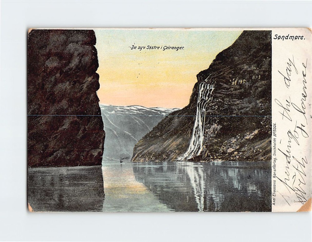 Postcard Seven Sisters Waterfall in Geirangerfjord Norway