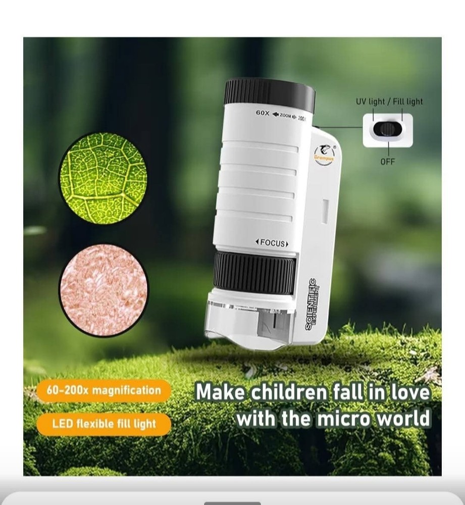 100X-250X Mini Pocket Microscope for Kids Adults, Protable Handheld Microscope