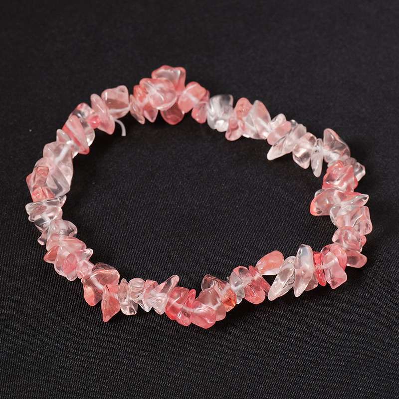 Natural Watermelon Red Quartz Crystal Chip Bead Stretchy Bracelet Amulet Healing