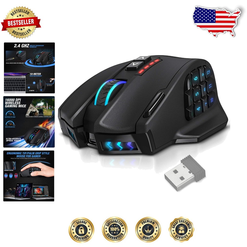 Ergonomic Venus Pro Wireless MMO Gaming Mouse with 70-Hour Battery Life and Customizable RGB Lighting