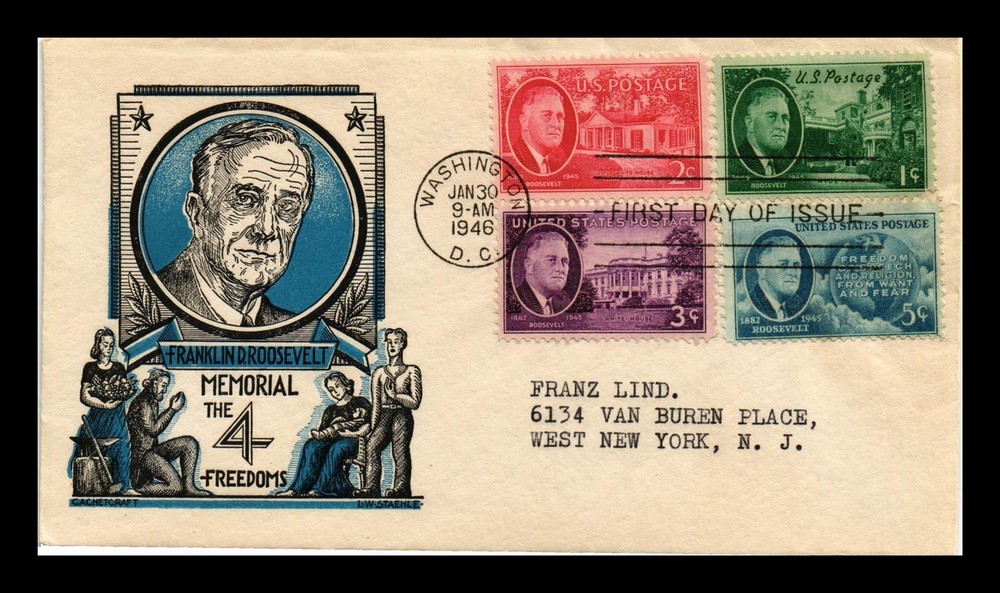 Dr Jim Stamps Us Cover Roosevelt Memoriam Fdc Combo Staehle Cachet Craft