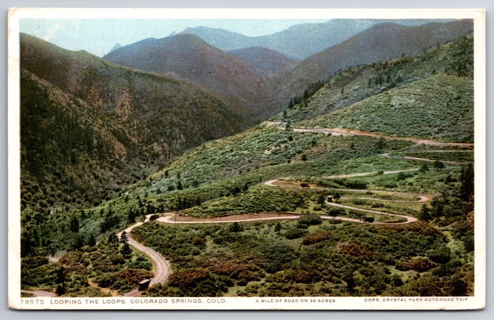 Detroit Pub~Colorado Springs~Looping The Loops Road Birds Eye View~Vtg Postcard