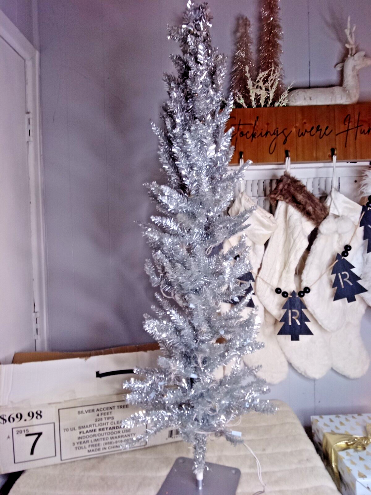 4ft Silver Light-Up Christmas Tree with Accents in Original Box-image