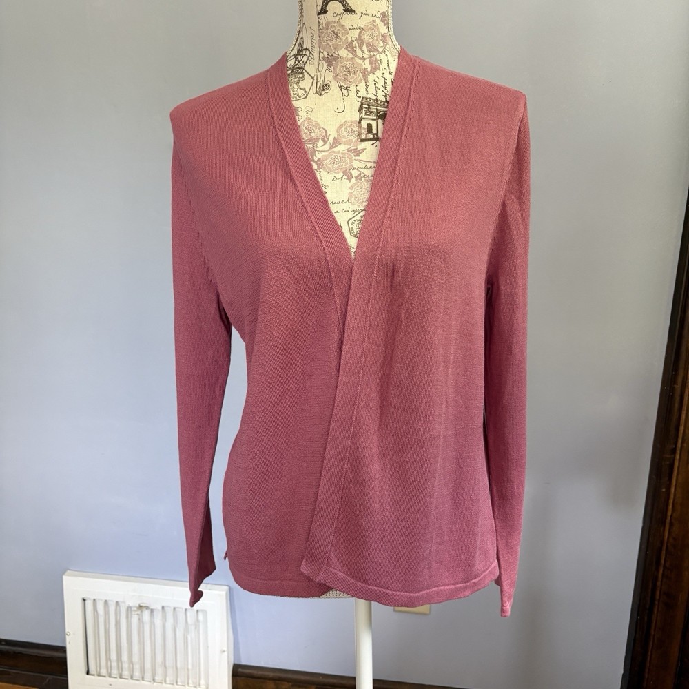 J. Jill Women's PINK Linen Blend Cardigan, Size Medium, Open Front Sweater