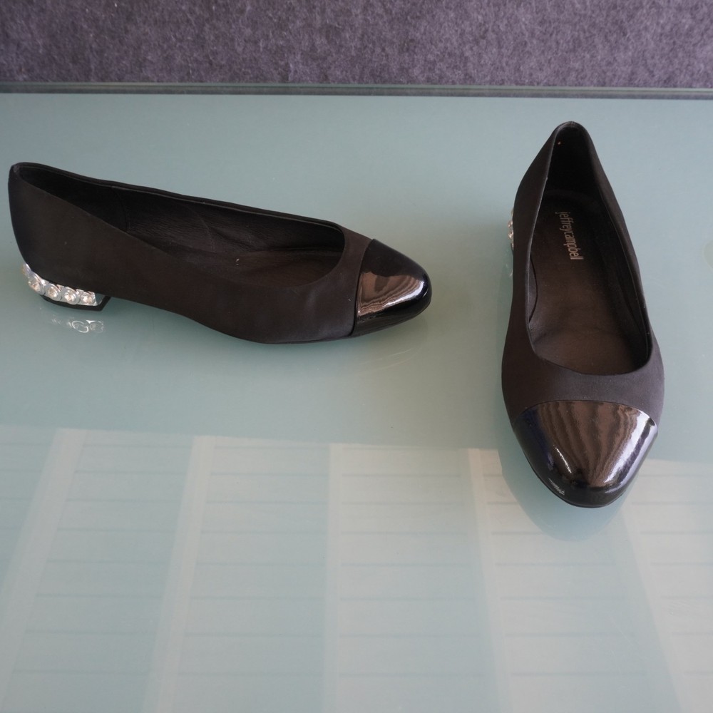Jeffrey Campbell Becca JHL Black Flats 7.5 M Women's Rhinestone Heel Office Chic