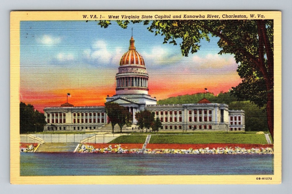 Charleston WV-West Virginia, State Capitol, Kanawha River, Vintage Postcard