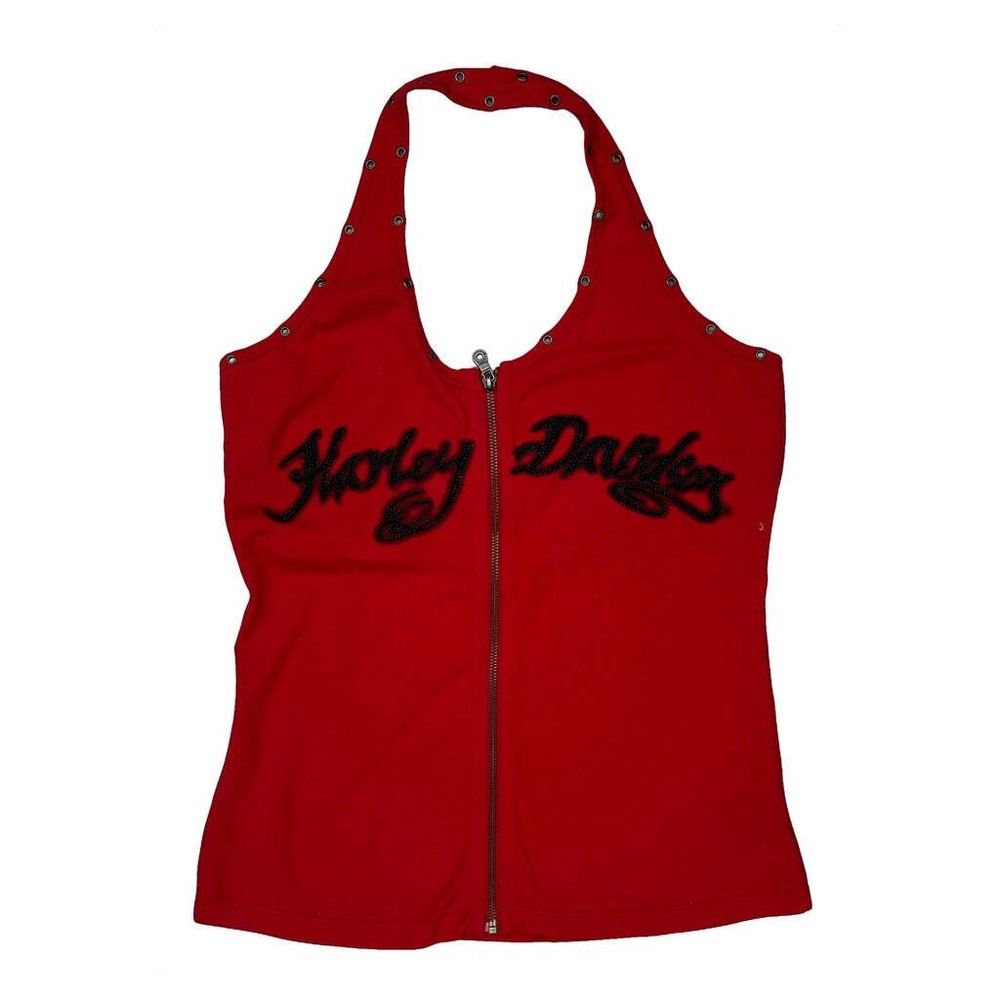 Harley Davidson Studded Tank Top - Large Red Cotton