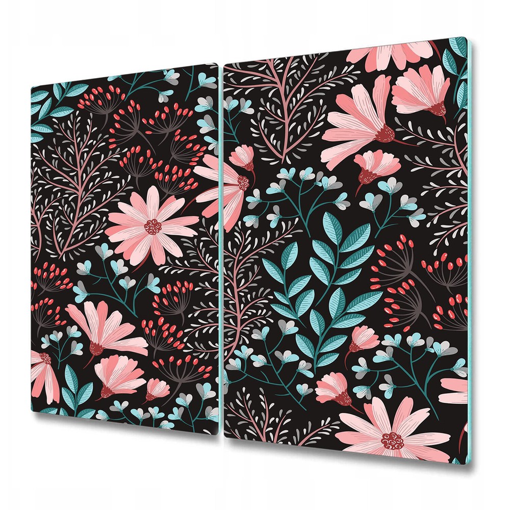 Glass Worktop Kitchen Chopping Board Dark Bohemian Vintage flowers art 2x30x52