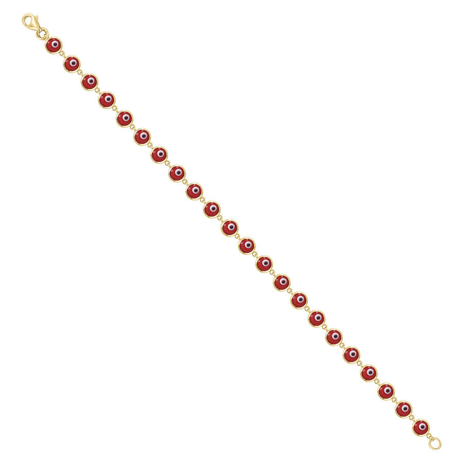 10k Yellow Gold Enamel Evil Eye Bracelet for Good Luck 7 Inch 3.4g Gift for Mom