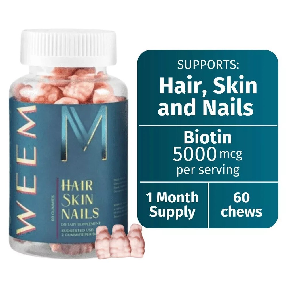 WEEM Hair Skin and Nails Gummies - Supports Healthy Hair -Vegan biotin,EXP-08/25