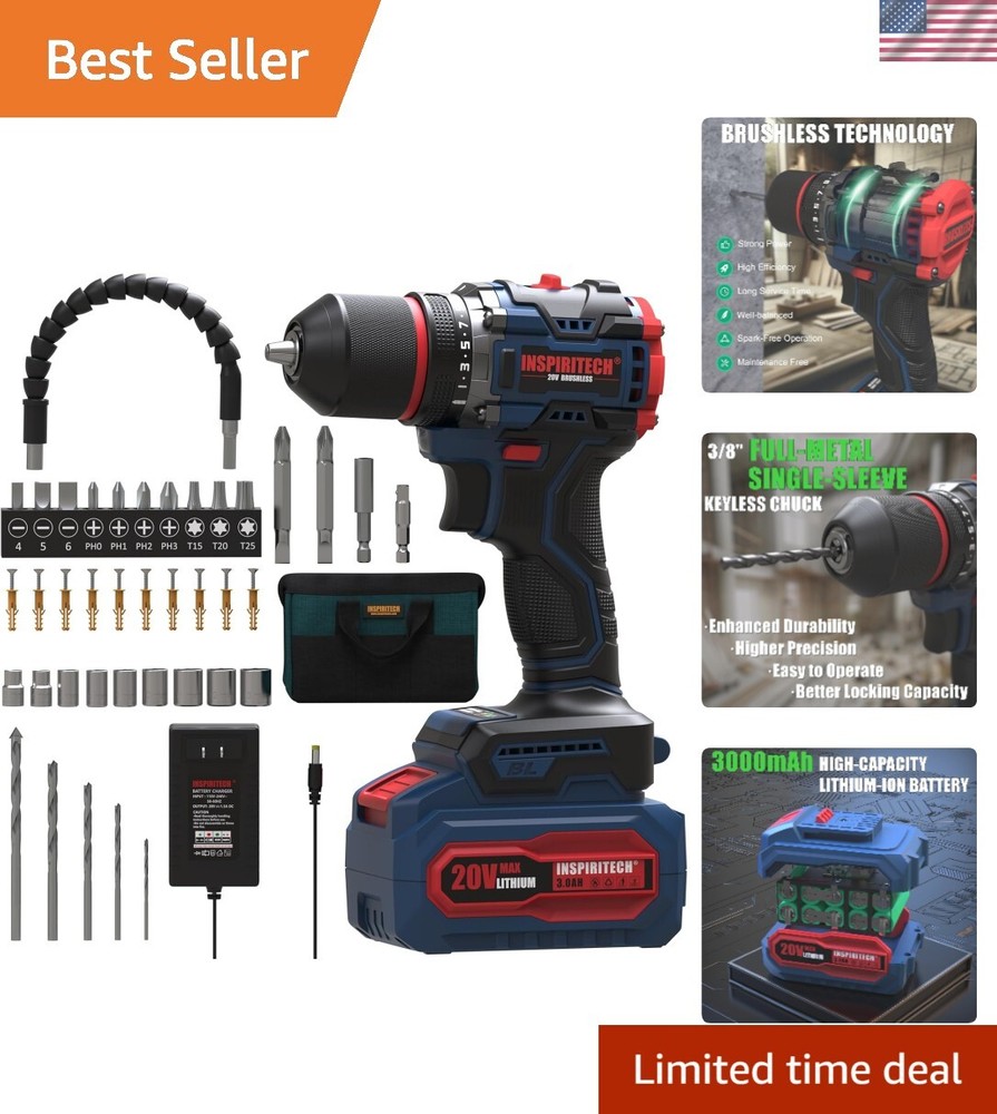 20V Cordless Drill Set, Brushless Power Drill Set with 3.0Ah Battery and Char...