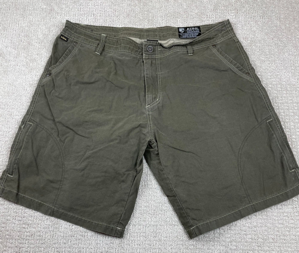Kuhl Shorts Mens 40 Rambler Cargo Vintage Patina Dye Zip Pockets Green Hiking