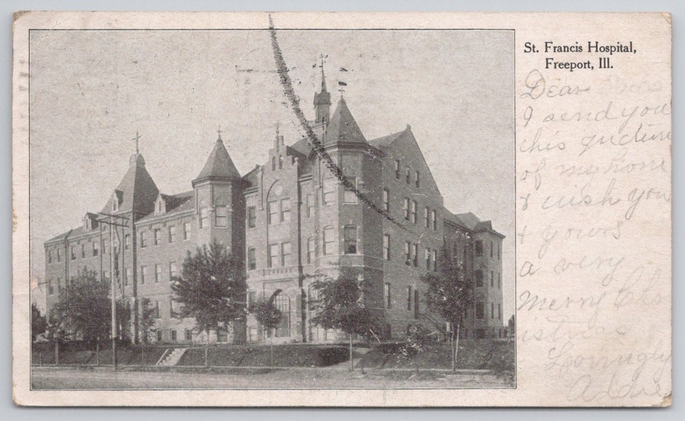 St. Francis Hospital Freeport IL Postcard 1905 Architecture Illinois