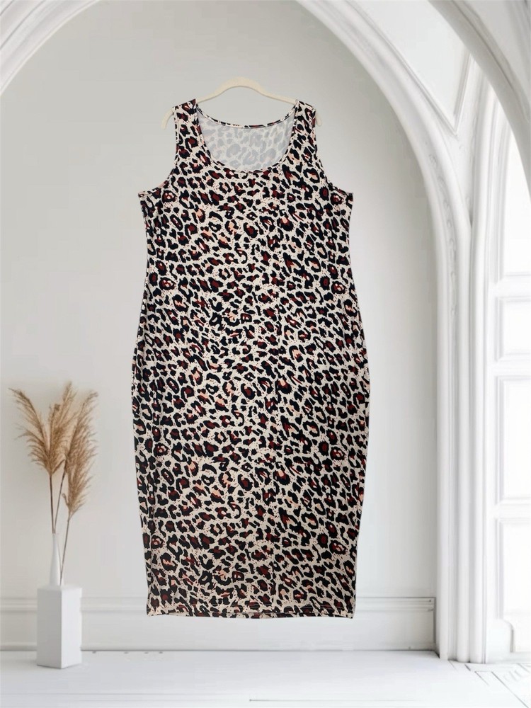 Women’s Animal Print Sleeveless Midi Dress Size 2XL Stretch Bodycon Lightweight