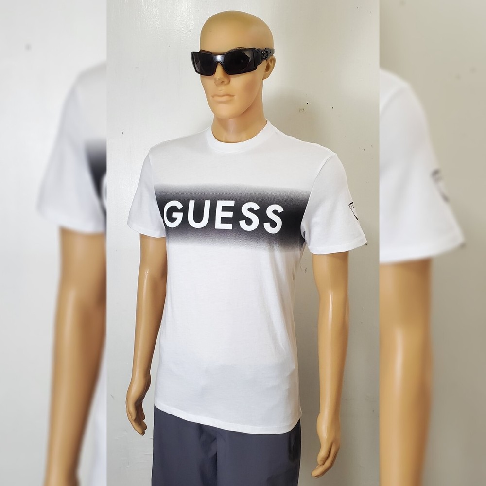 Nwt Guess Tshirt Men's Regular Fit Short Sleeve Crew Neck Size M 3D Logo White