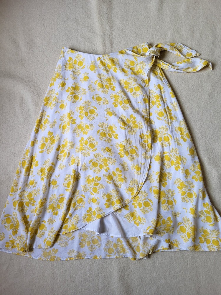 Yellow Lemon Floral Print Midi Skirt Women's Size 2 Anne Taylor Layered Wrap