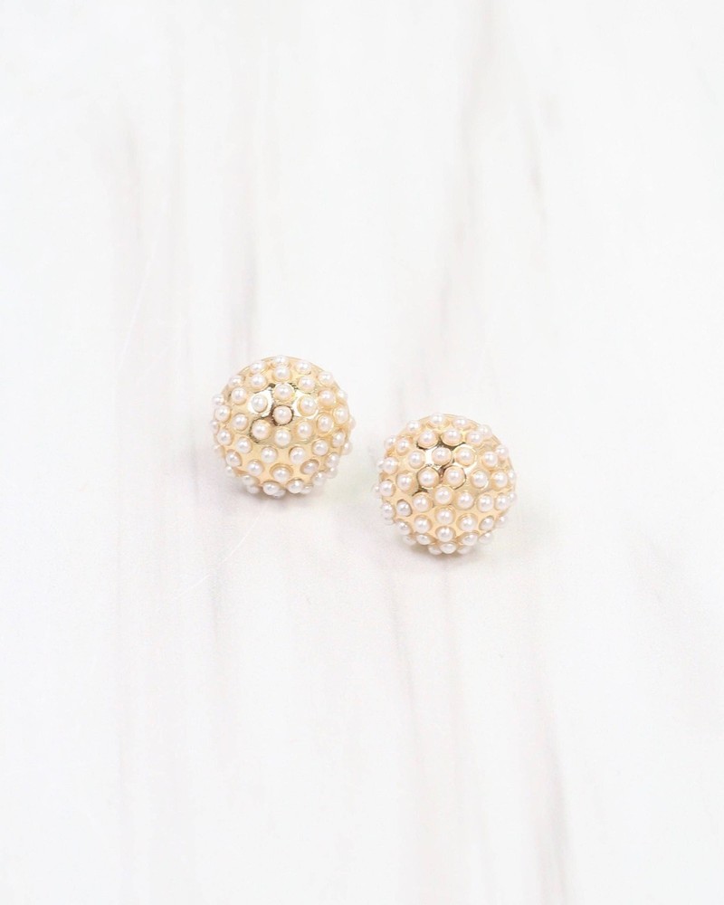 Caroline Hill Gold Modena Pearl Pave Stud Earring