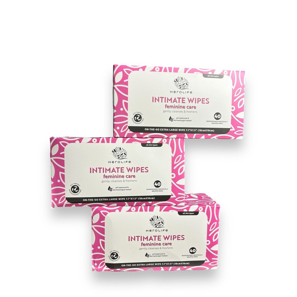 Herolife Personal Wipes for Feminine Care, Single Use To Go New 120 wipes