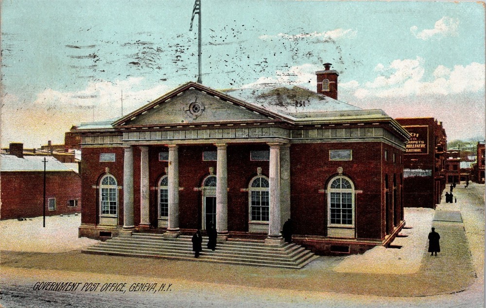 Geneva NY Government Post Office Street Old Postcard View 1908 The Rotograph Co