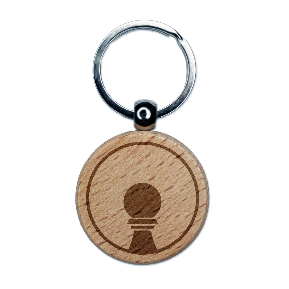 Chess Piece Black Pawn Engraved Wood Round Keychain Tag Charm