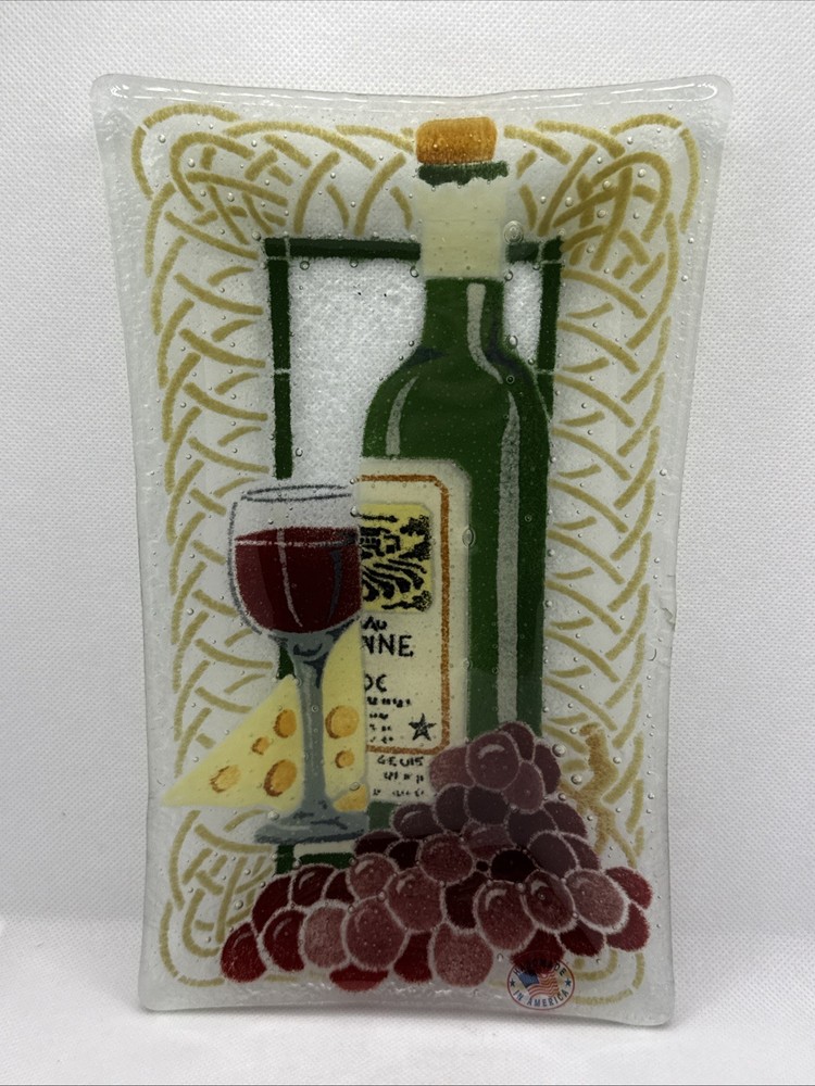 Peggy Karr Wine & Cheese Plate 9.5”x5.5” Rectangle Retired Signed Fused Glass