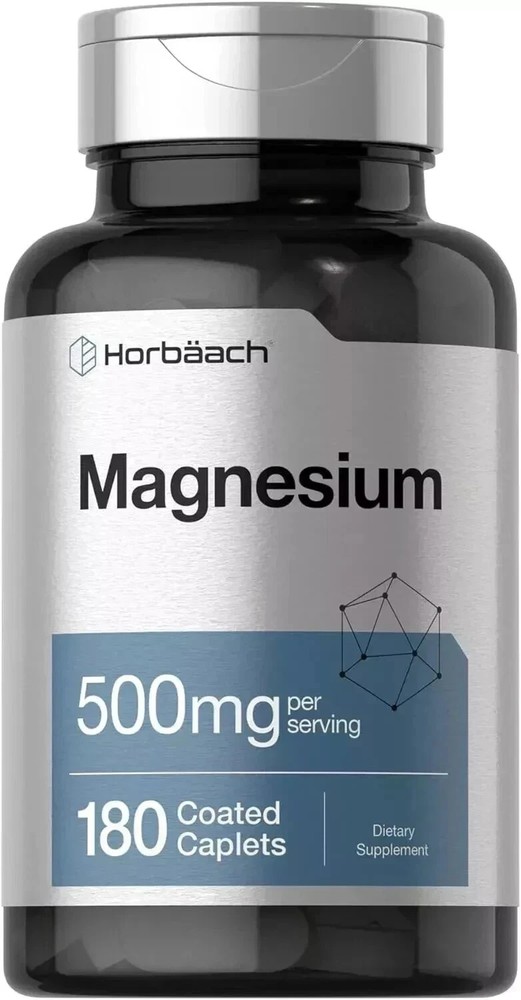Horbaach Magnesium 500mg | 180 Caplets | Vegetarian, Non-GMO, and Gluten Free
