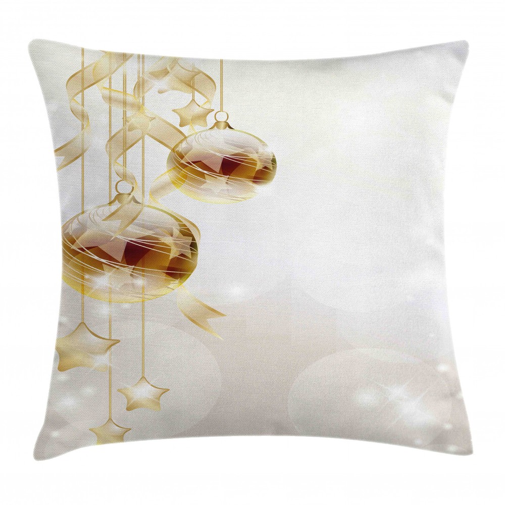 Gold Christmas Ball Square Pillow Cover 16 Inches Holiday Decor Cushion Case