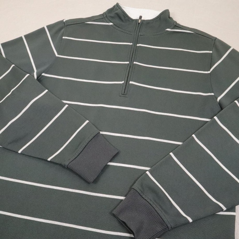FootJoy 1/4 Zip Pullover Mens Medium Green Stripe Knit Golf Resort Stretch